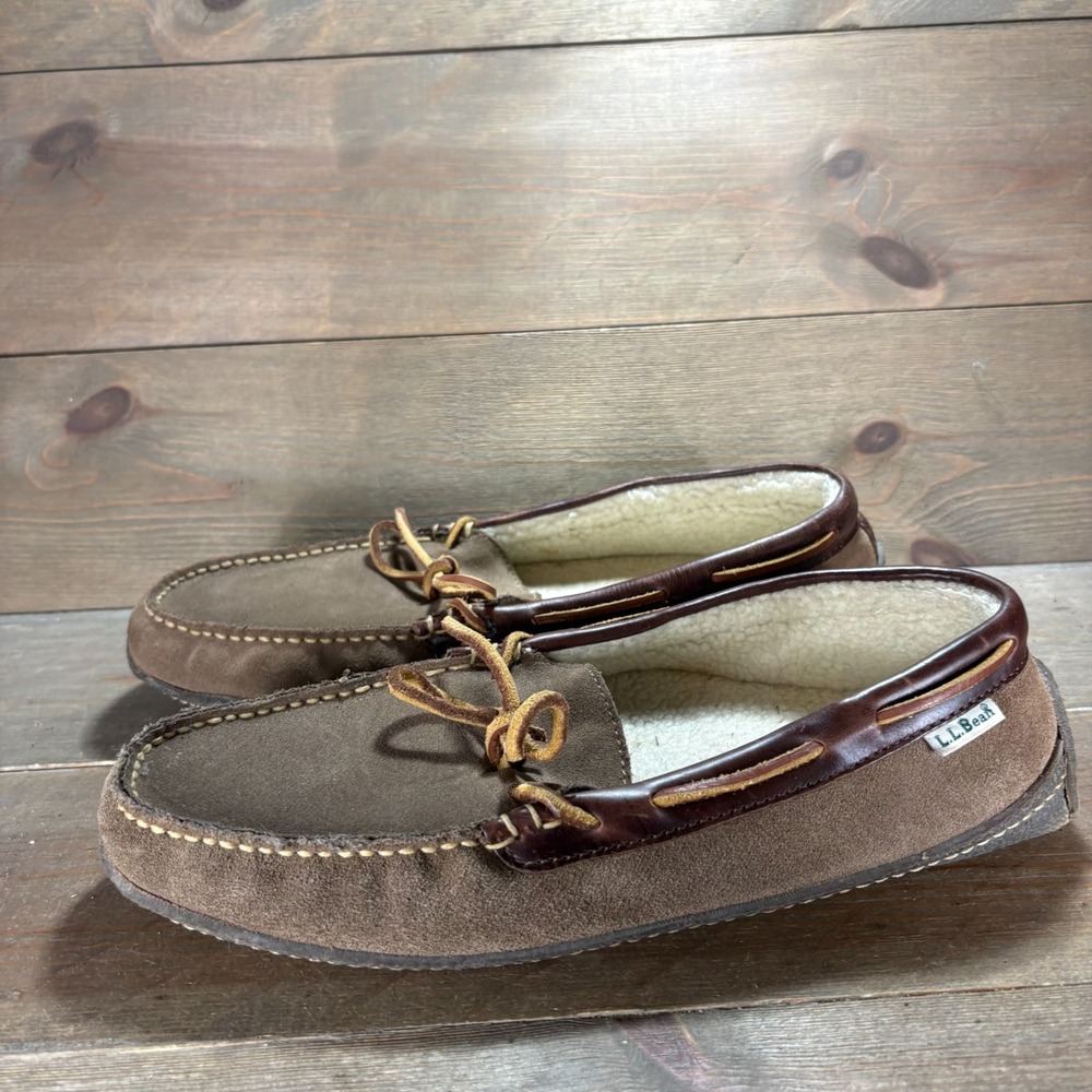 LL Bean Wicked Good Mens size 10 shoes Brown Shearling Lined moccasin slippers